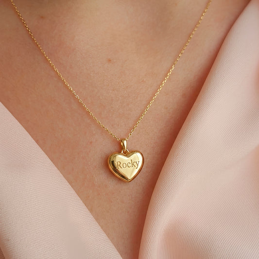 Puffy Heart Engraved Pet Name Pendant