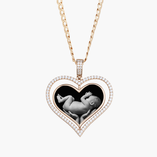 Iced Spinning Heart Photo Pendant