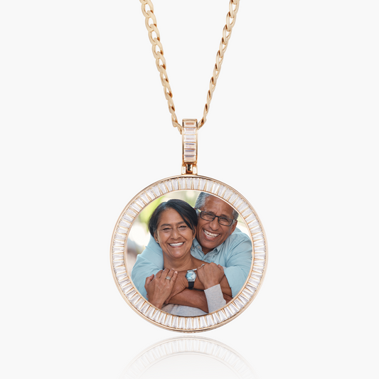 Emerald Cut Circle Photo Pendant