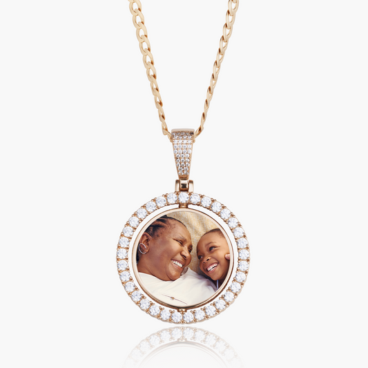 Iced Spinning Circle Photo Pendant