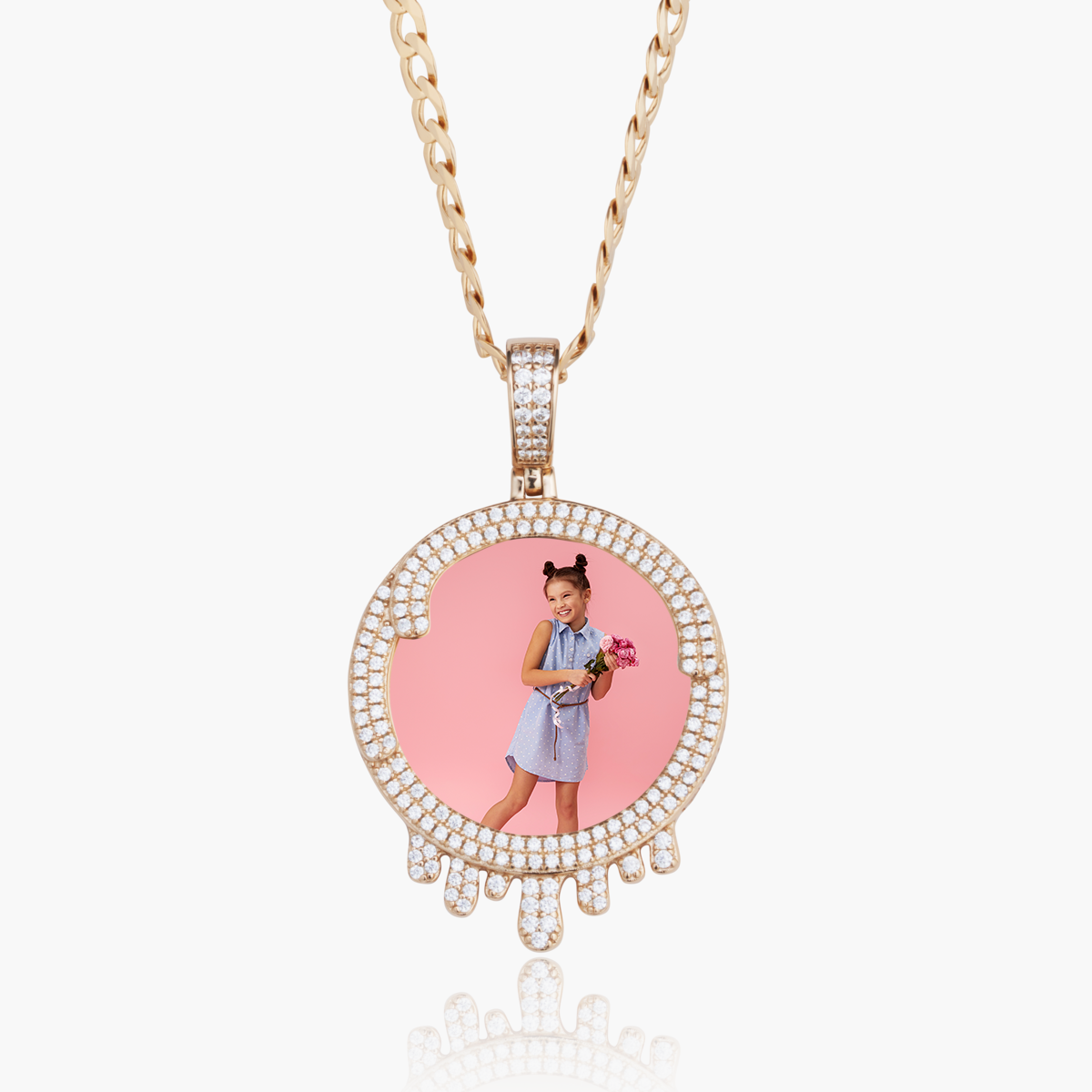 Iced Drip Circle Photo Pendant