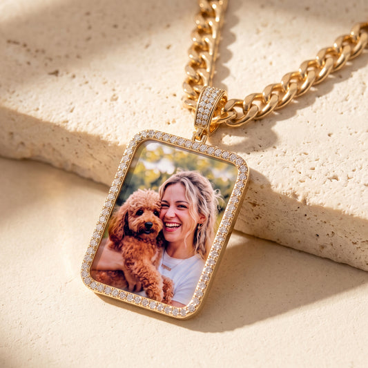 Iced Out Rectangle Photo Pendant