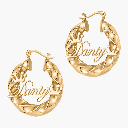 Mini Crown Hoop Name Earrings