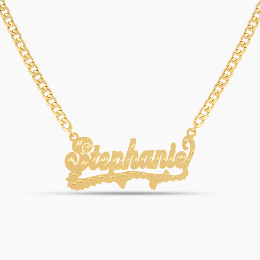 Diamond Cut Golden Scroll Name Necklace