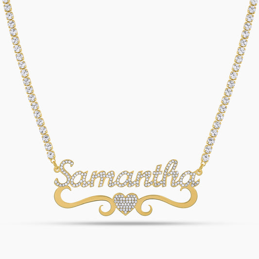 Iced Out Script Name Necklace w/ Lower Tails
