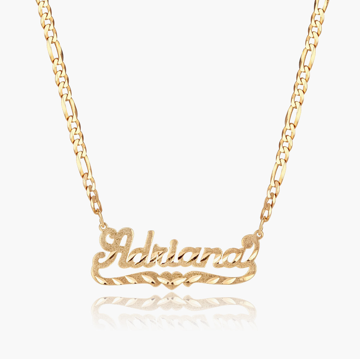 24kt Gold Over Sterling Silver Single Name Plate, 18 inch Silver-Tone Figaro Chain, Women's, Grey Type