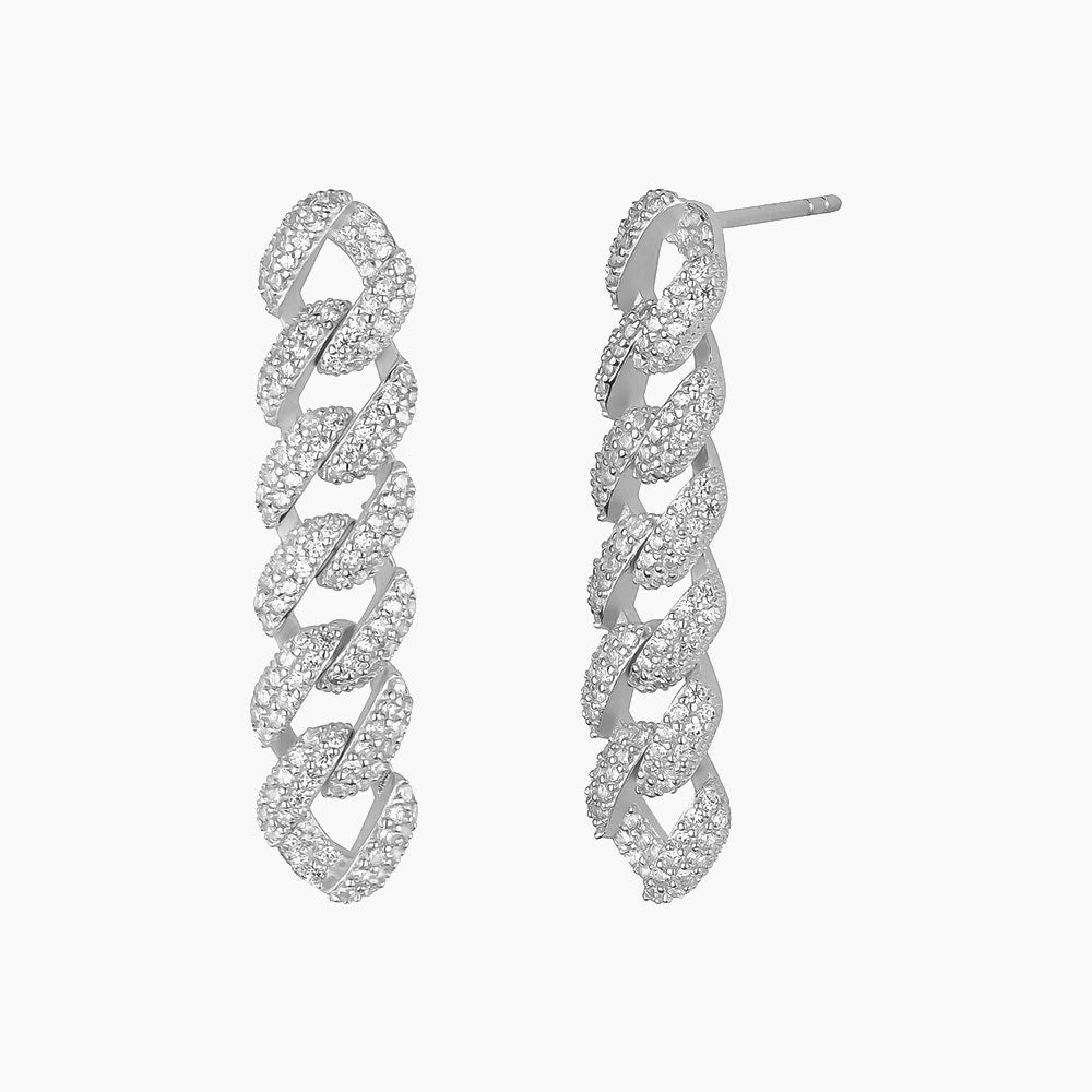 Iced Prong Link Drop Earrings