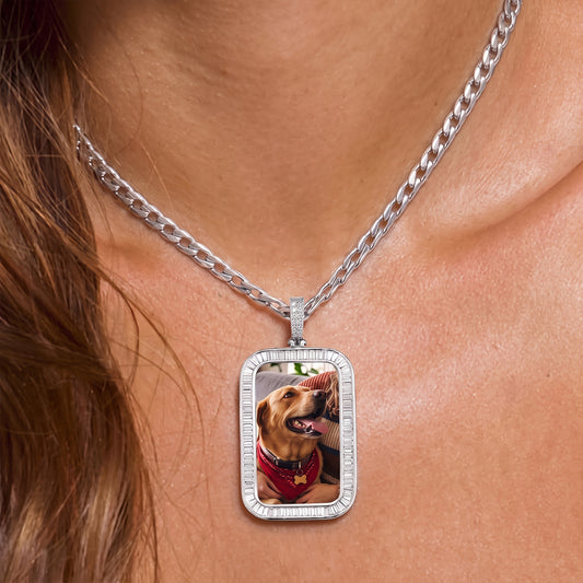 Emerald Cut Dog Tag Photo Pendant