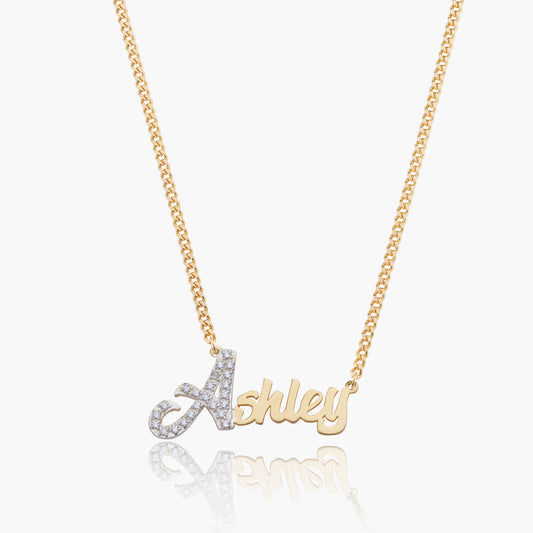 Script Name Necklace w/ Iced Initial