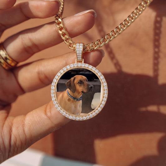 Iced Out Circle Photo Pendant