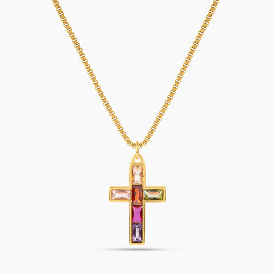 Fine Rainbow Cross Pendant