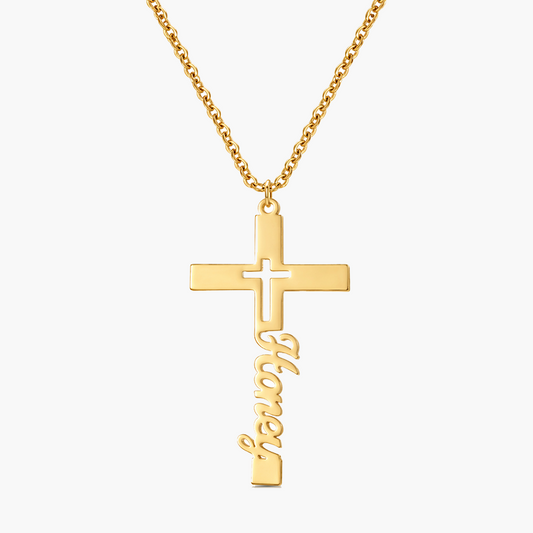 Drop Cross Name Necklace