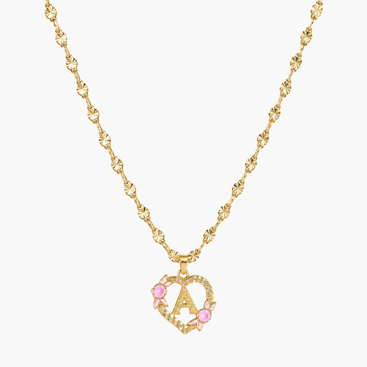 Vintage Floral Heart Initial Necklace