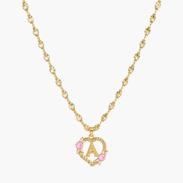 Vintage Floral Heart Initial Necklace