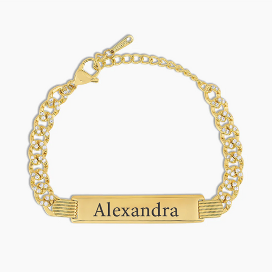 Iced Cuban Engraved Bar Bracelet