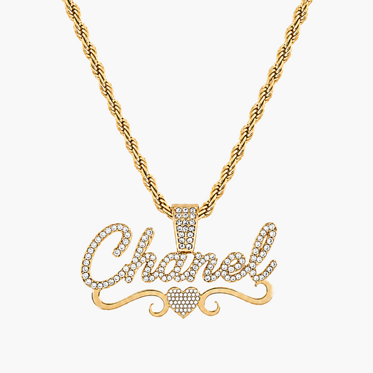 Iced Heart Accent Name Necklace