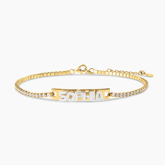 Double Plated Name Bracelet w/ Tennis Chain