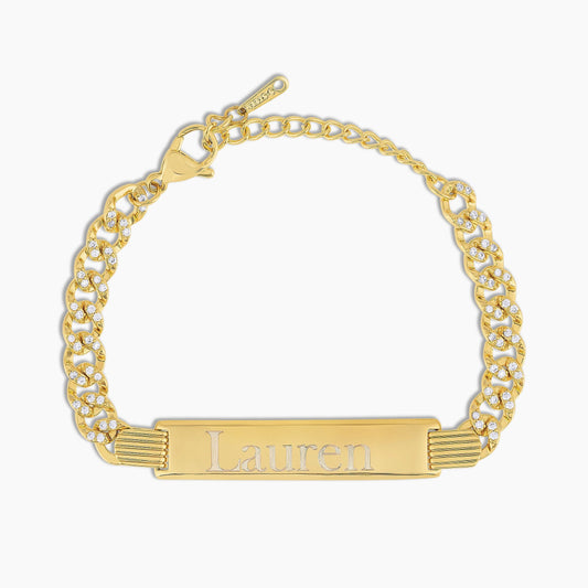 Iced Cuban Engraved Bar Bracelet