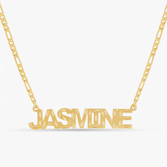 Diamond Cut Block Name Necklace