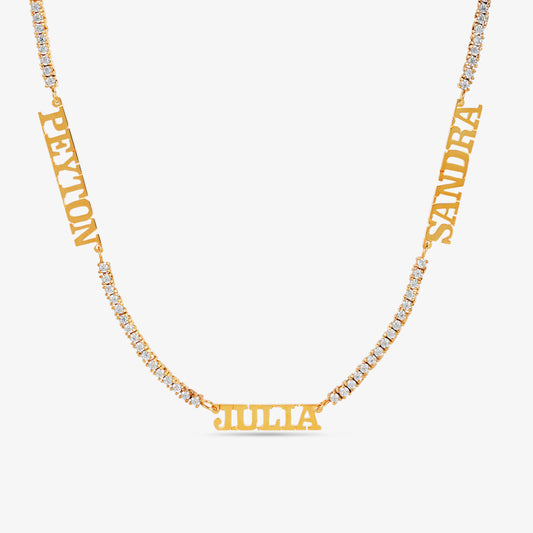2mm Tennis Chain Three Name Necklace