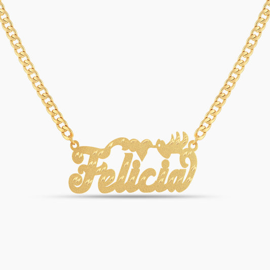 Diamond Cut Birds of Love Name Necklace