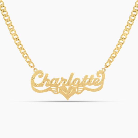 Diamond Cut Golden Wings Name Necklace