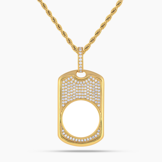 Iced Out Dog Tag Photo Pendant