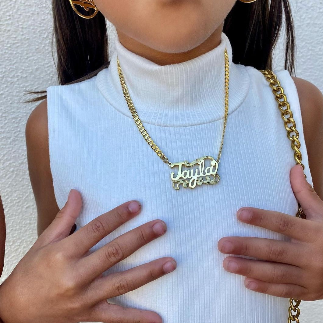 Double Plated Mens Gold Nameplate Necklace Personalized Custom