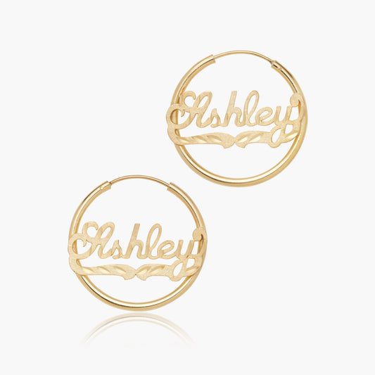 Mini Diamond Cut Hoop Name Earrings