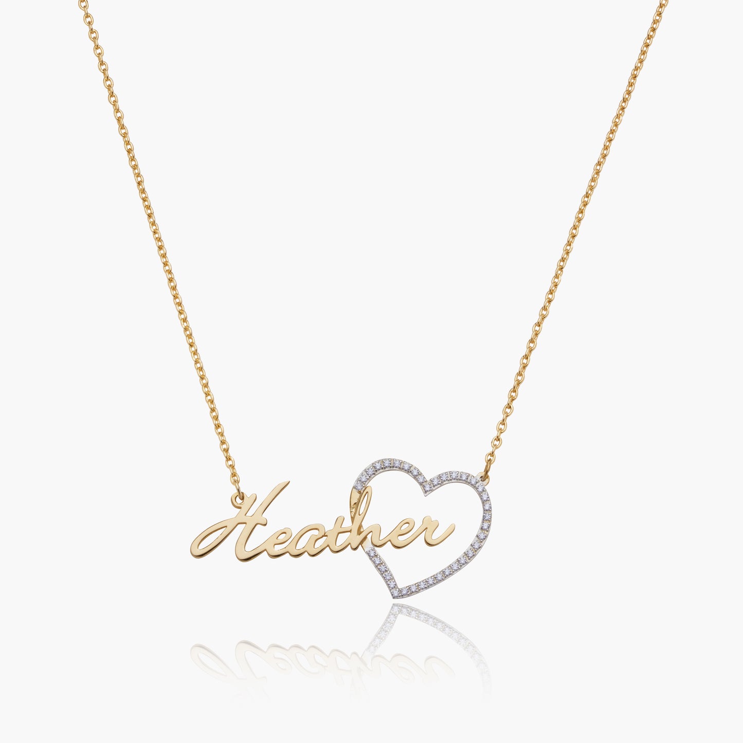 Script Name Necklace w/ Iced Heart