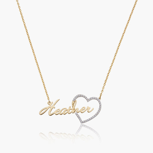 Script Name Necklace w/ Iced Heart