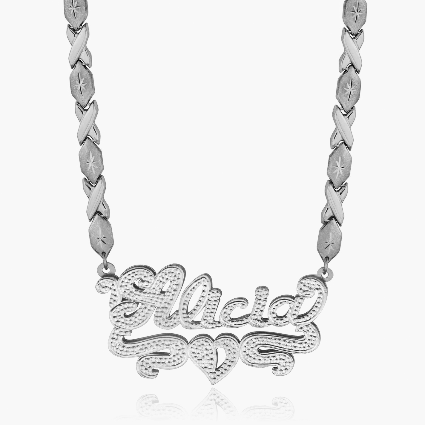 Frosted Double Plated Heart Name Necklace