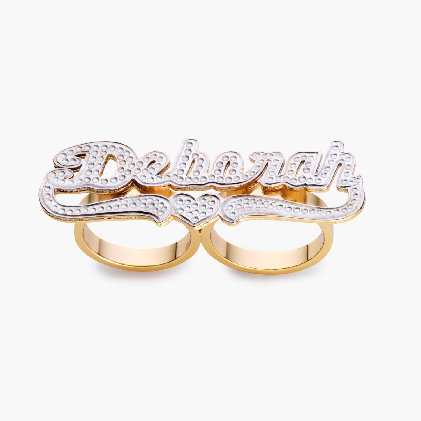 Two Finger Frosted Name Ring w/ Lower Tails