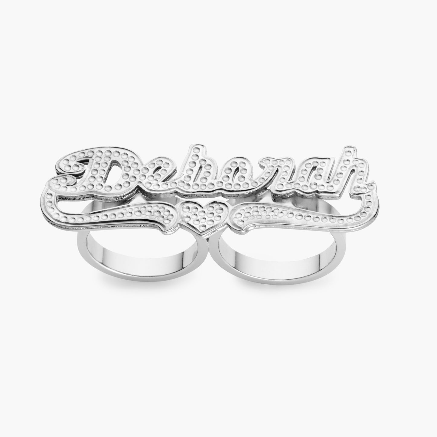 Two Finger Frosted Name Ring w/ Lower Tails