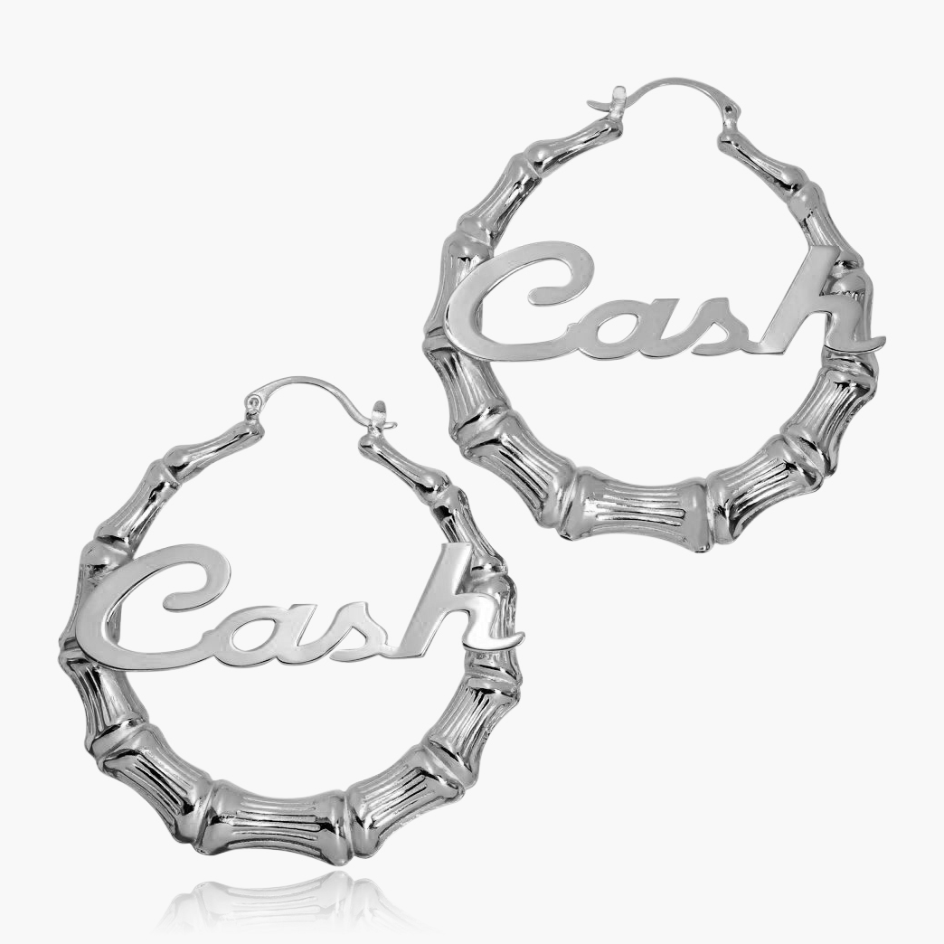Silver bamboo 2025 name earrings