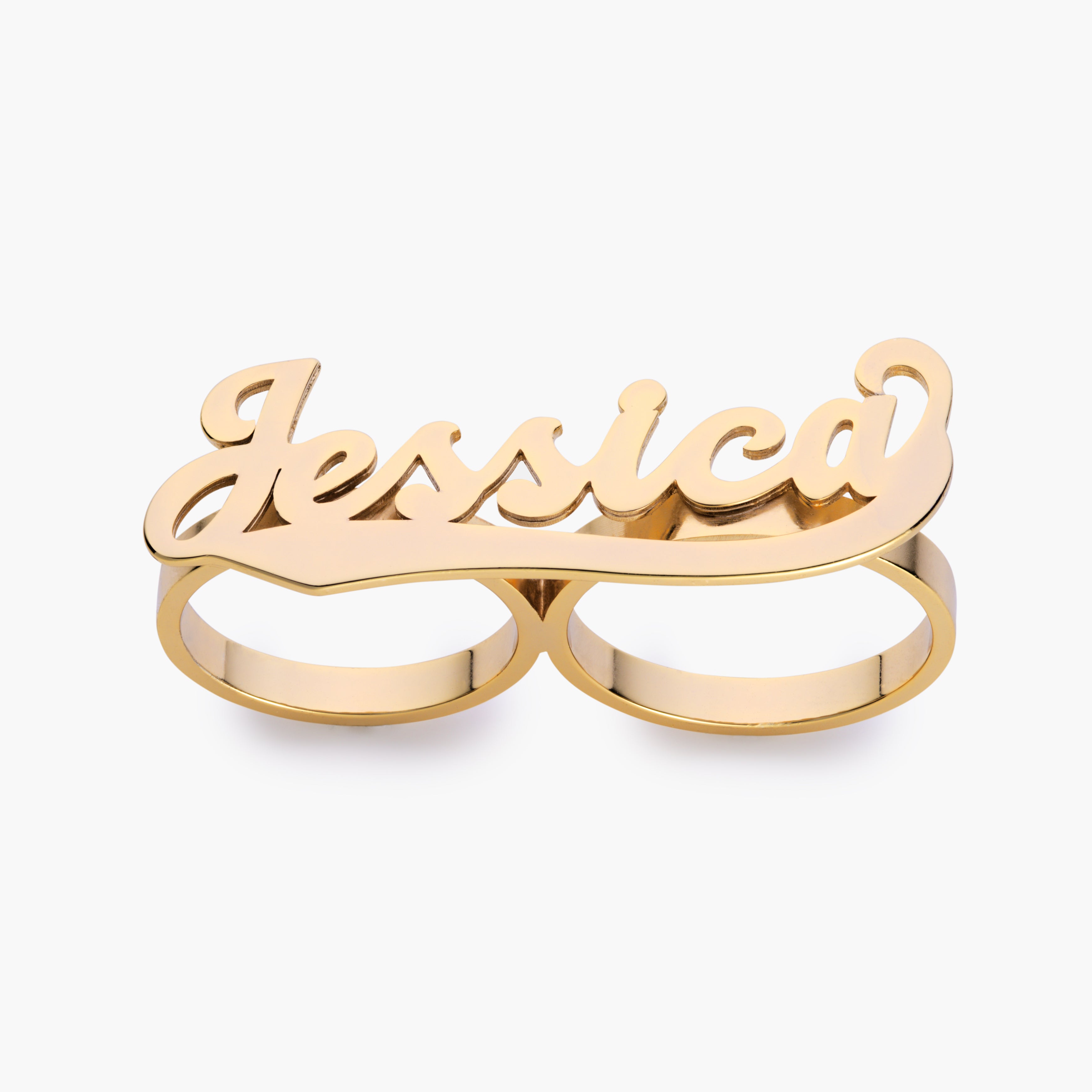 Personalized Two Finger Frosted Varsity Script Name Ring - Tres Colori ...