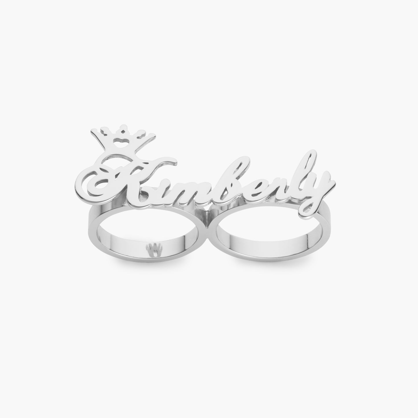 Two Finger Crown Script Name Ring