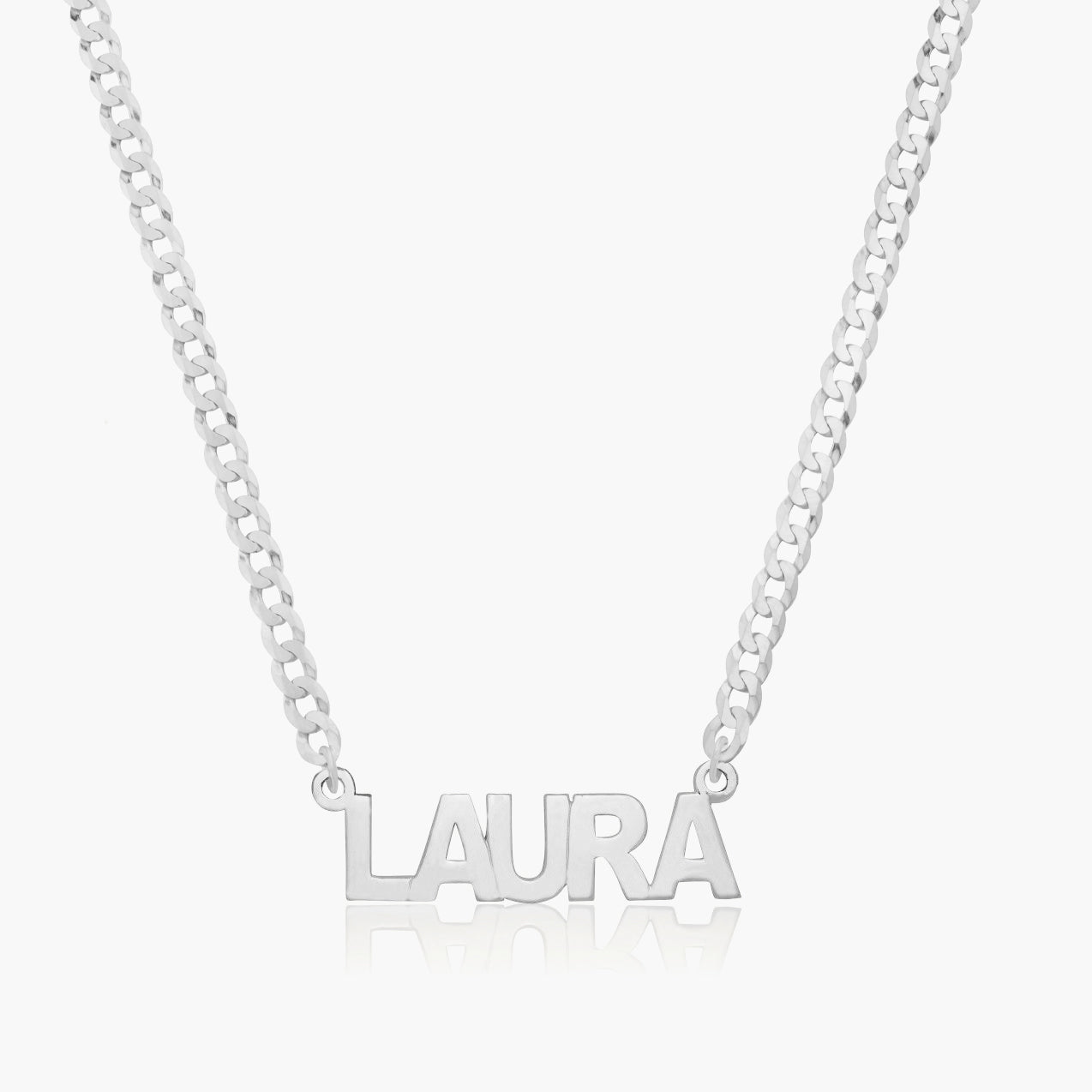 White gold nameplate on sale necklace