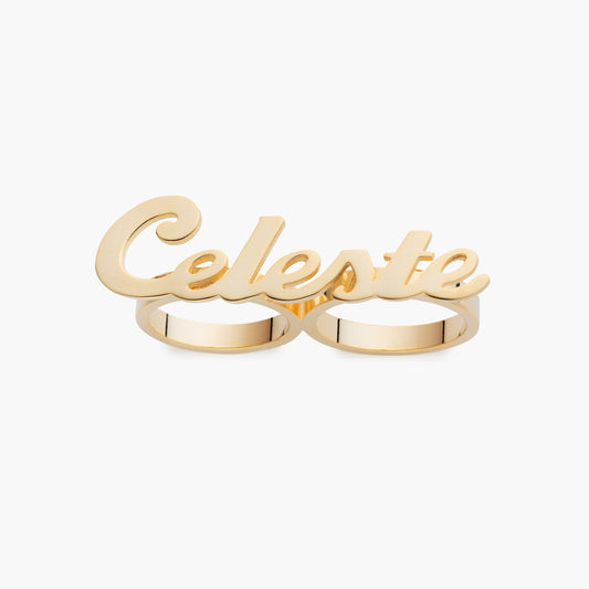 Two Finger High-polish Script Name Ring