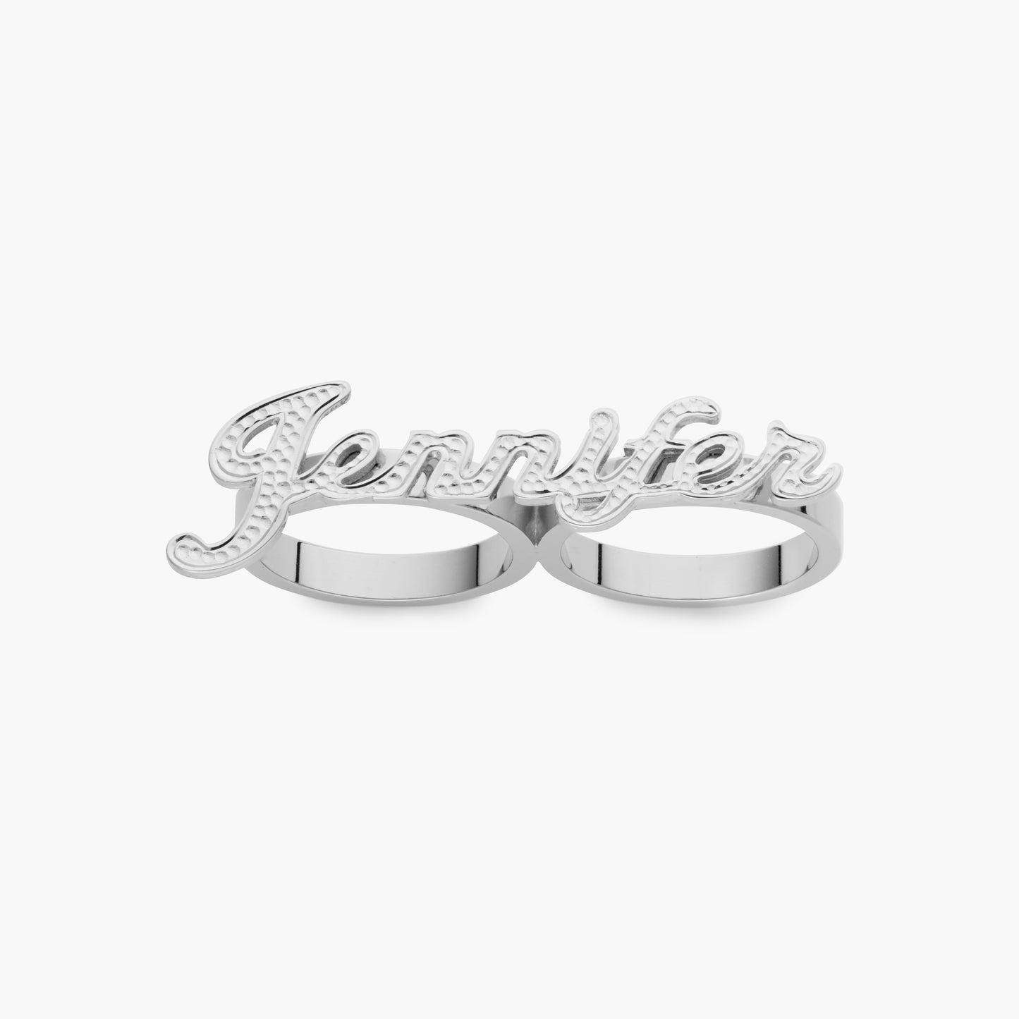 Two Finger Frosted Script Name Ring