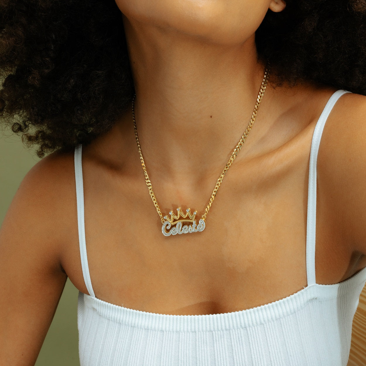 Double Plated Crown Name Necklace