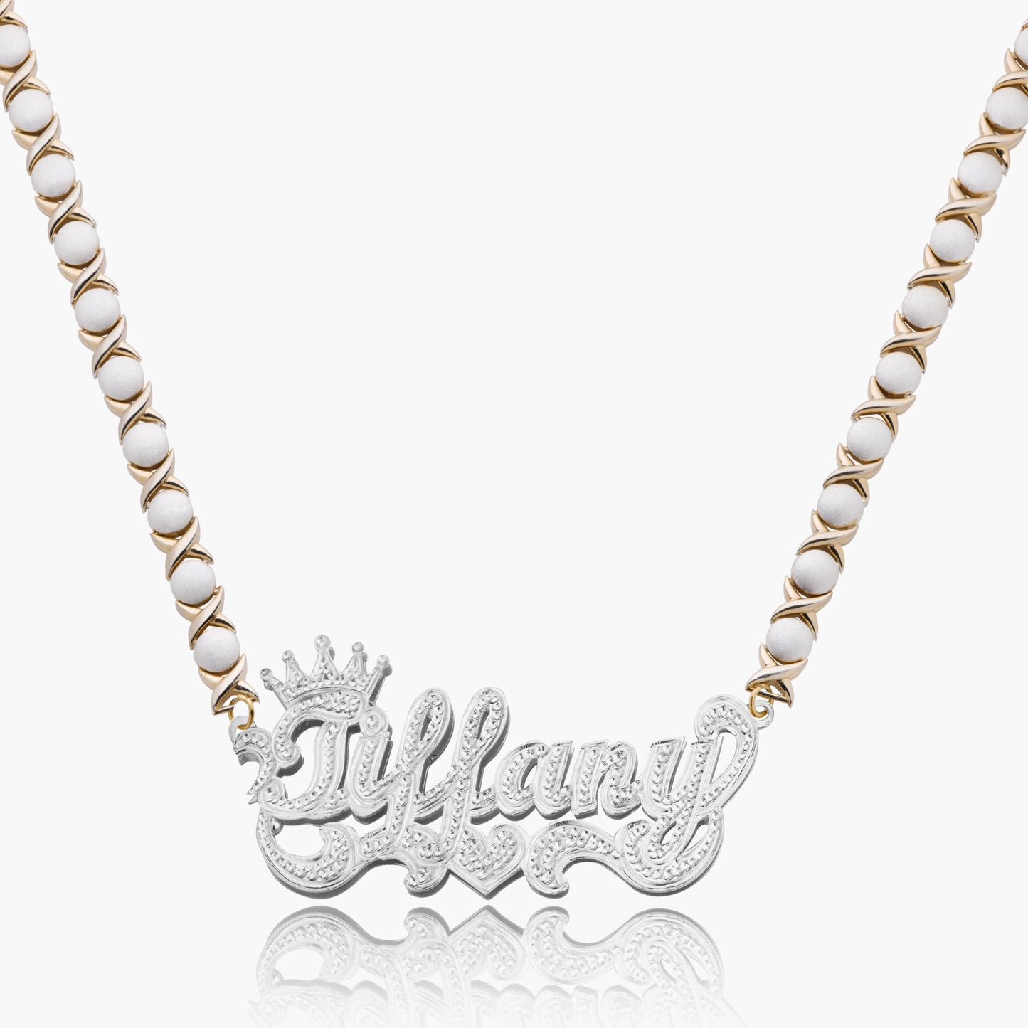 Double Plated Iced Princess Crown Name Necklace