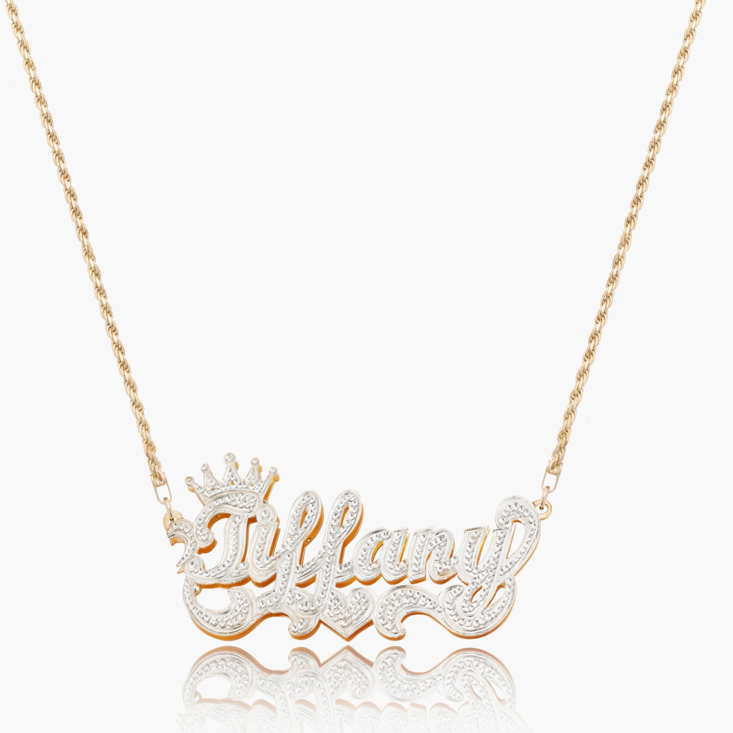 Kid's Double Plated Iced Princess Crown Name Necklace