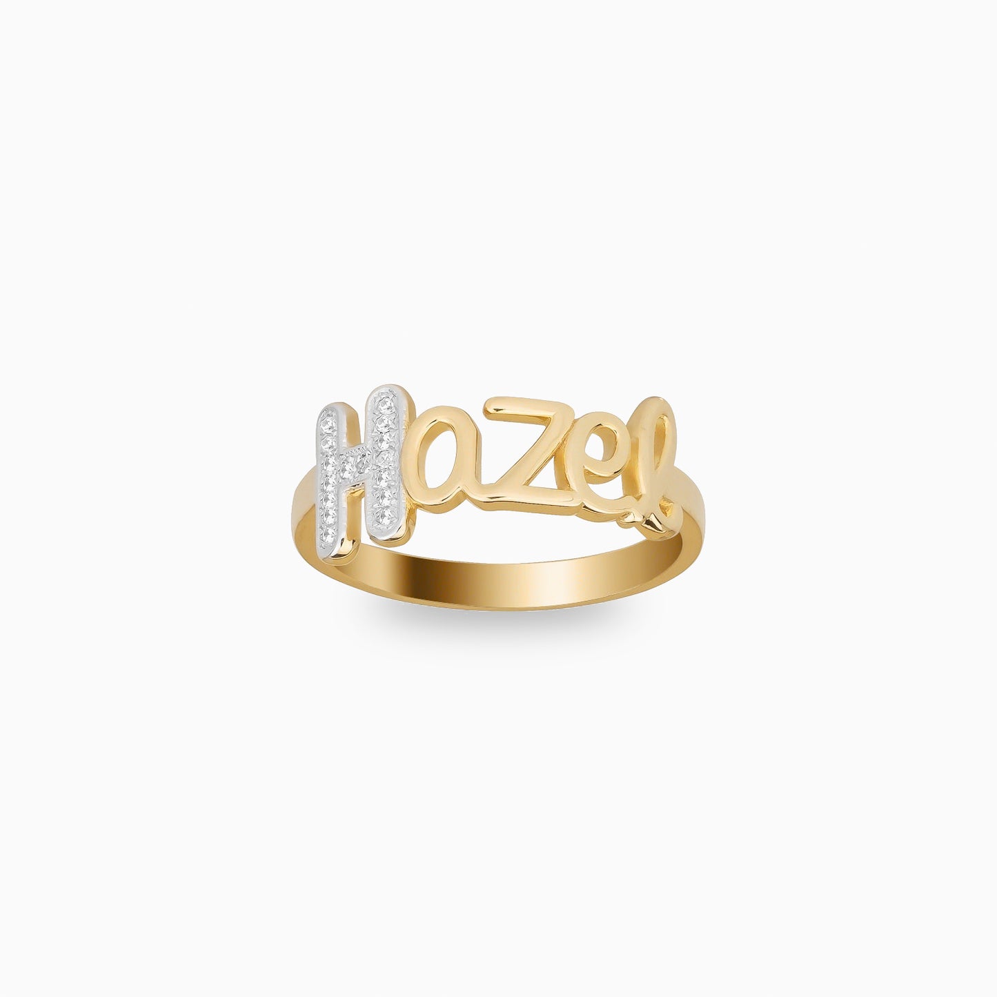 Pave Script Name Ring