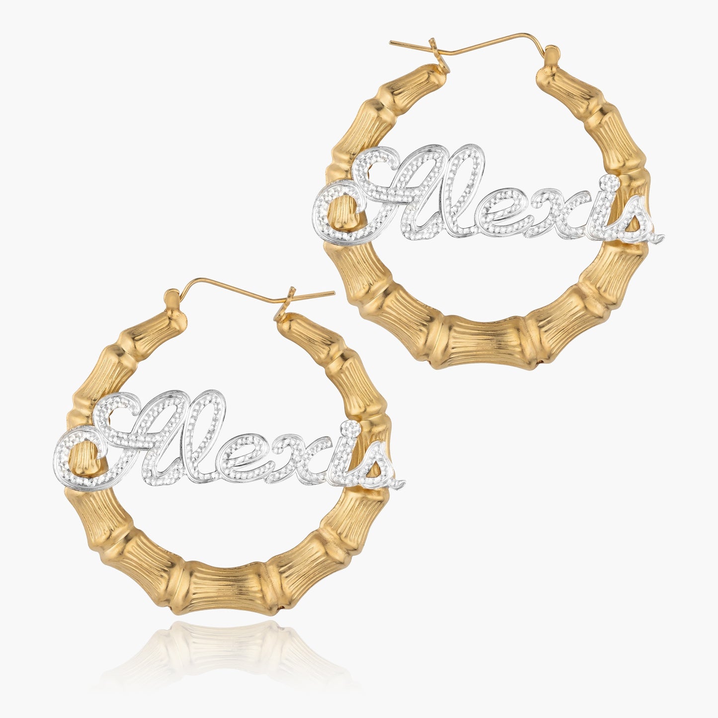 Frosted Bamboo Script Name Earrings