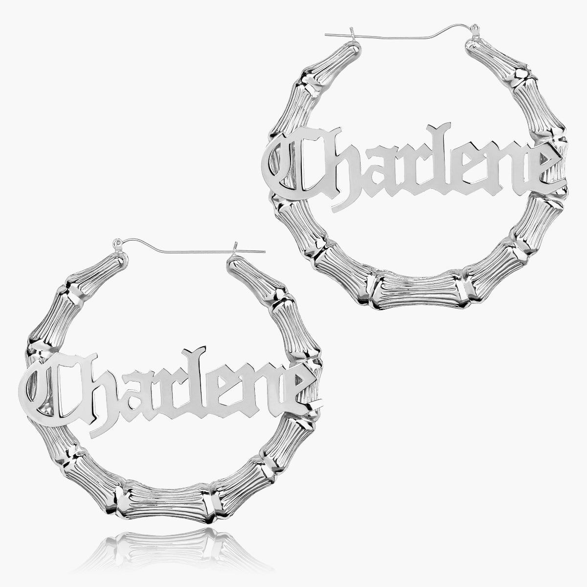 Custom Gothic Bamboo Hoop Name Earrings - Sterling Silver / 3 Inches