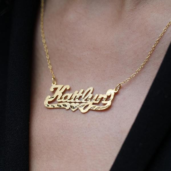 Gold Name Necklace Real Gold Mexican Jewelry Diamond-Cut Name